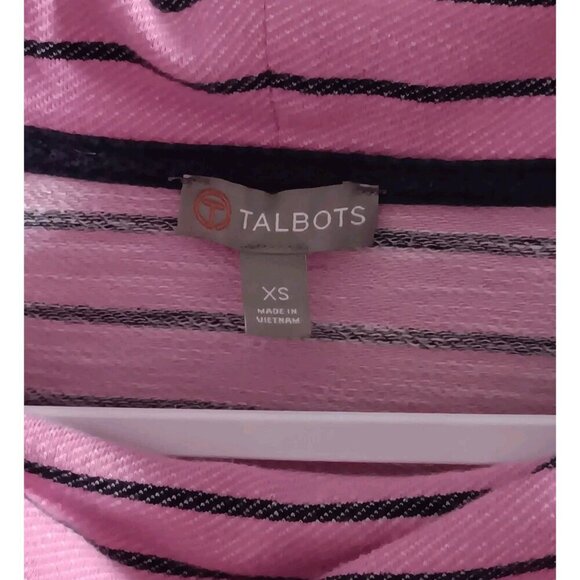 Talbots XS Women's Mock Neck Sweatshirt, Pink with Blue Stripe And Drawstring - Picture 3 of 7